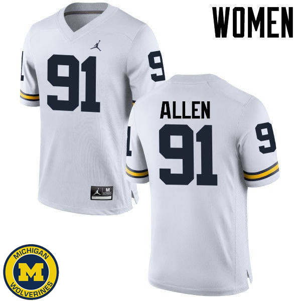 Women's University of Michigan #91 Kenny Allen White College Game Jersey